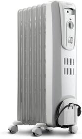 img 4 attached to 🔥 Delonghi TRH0715 Oil-Filled Radiator Space Heater: Full Room Quiet 1500W, Adjustable Thermostat, 3 Heat Settings. Energy Saving & Safety Features in Light Gray