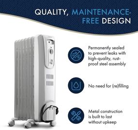 img 2 attached to 🔥 Delonghi TRH0715 Oil-Filled Radiator Space Heater: Full Room Quiet 1500W, Adjustable Thermostat, 3 Heat Settings. Energy Saving & Safety Features in Light Gray