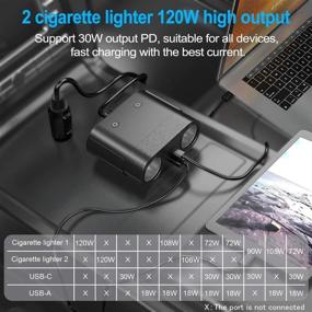 img 2 attached to 🔌 Powerful 120W USB C Car Charger with Cigarette Lighter Socket Splitter - Fast Charging for iPhone, MacBook, GPS, Dashcam, Radar Detector - USB-C PD 3.0 and QC-3.0 Ports