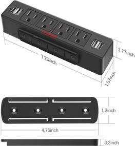 img 3 attached to 💡 Черная подстольная сетевая полоса с портами USB - клейкая настенная установка, съемные многорозетки для домашнего офиса, 4 розетки и 4 порта USB - идеально подходит для чтения и подачи питания устройствам