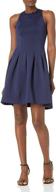 👗 lark & ro women's sleeveless fit and flare pleated scuba knit dress - crew neck logo