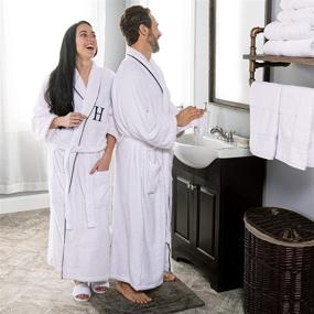 img 3 attached to 🛁 Premium Monogrammed Egyptian Cotton Bath Robe - White Adult Unisex Bathrobe, Size L/XL, T - Shop Now!