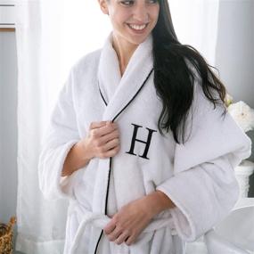 img 2 attached to 🛁 Premium Monogrammed Egyptian Cotton Bath Robe - White Adult Unisex Bathrobe, Size L/XL, T - Shop Now!
