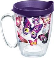 🦋 tervis butterfly passion tumbler: clear 16oz mug with wrap and royal purple lid logo