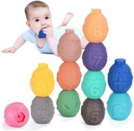 🧸 soft stacking blocks toys: sensory teeth bath toys for baby toddlers 1 2 3 year old, 9 12 month, featuring numbers, animals, shapes, expressions - easter eggs (set of 12) logo