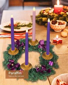 img 1 attached to 🕯️ Flameless Advent Candles by SHYMERY – Set of 4 Purple & Pink LED Taper Candles with Remote Timer, Real Wax Battery Operated for Outdoor Centerpieces, Wreaths, Thanksgiving, Christmas and More