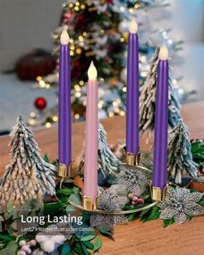 img 3 attached to 🕯️ Flameless Advent Candles by SHYMERY – Set of 4 Purple & Pink LED Taper Candles with Remote Timer, Real Wax Battery Operated for Outdoor Centerpieces, Wreaths, Thanksgiving, Christmas and More