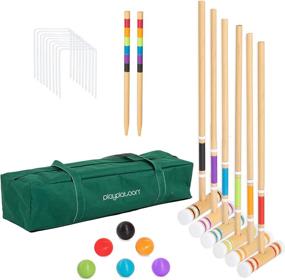 img 4 attached to 🏞️ Lawn Croquet Set for Children & Families - 6 Player Game with 6 Mallets, 6 Balls, 9 Wickets, 2 Stakes & Carry Bag