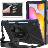 📱 braecnstock samsung galaxy tab s6 lite case 2020 sm-p610/p615 | heavy duty shockproof case with kickstand, hand strap, shoulder strap, and pen holder for galaxy tab s6 lite 10.4" - black logo