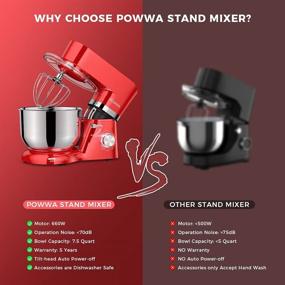 img 3 attached to POWWA Stand Mixer 7.5 Quart - High Power 660W, Tilt-Head Electric Mixer with 6+P Speed, Whisk, 🍰 Dough Hook, Mixing Beater & Splash Guard - Ideal for Baking, Cake, Cookie, Kneading - Bowl NO Handle