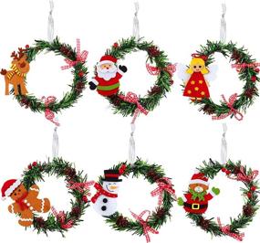 img 4 attached to 🎄 Set of 6 Christmas Decorations: Small Mini Snowman Santa Xmas Deer Angel Wreath, 6-Inch Pine Wreaths for Front Door Holiday Home Decor, Indoor Outdoor Supplies - 6 Styles Included