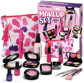 img 4 attached to 💄 Zippered Realistic Pretend Makeup Cosmetics: Deceptively Authentic Playset