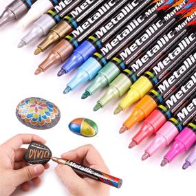 img 3 attached to 🎨 Dyvicl Metallic Paint Markers, Broad Tip Pens for Rocks, Halloween Pumpkin, Wood, Fabric, Glass, Ceramics, Metal, Plastic, Black Paper, Christmas Art Crafts, Set of 15