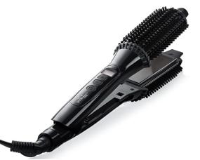 img 4 attached to 💁 Perfecter 2-in-1 Hair Straightener Brush with Digital Temperature Controls - Ionic Ceramic Straightening and Hot Round Brush Combo - Tourmaline Plates