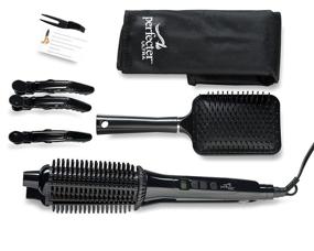 img 1 attached to 💁 Perfecter 2-in-1 Hair Straightener Brush with Digital Temperature Controls - Ionic Ceramic Straightening and Hot Round Brush Combo - Tourmaline Plates