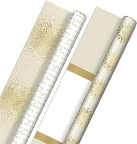 img 4 attached to Hallmark Reversible White and Gold Wrapping Paper - Bulk (2 Jumbo Rolls: 160 sq. ft. ttl) - Share the Joy, Cheer, Merry, Love - Stripes, Dots, Snowflakes for Christmas, Hanukkah, Weddings, Graduations
