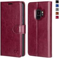 ocase samsung galaxy s9 case leather flip wallet case for samsung galaxy s9 devices (burgundy) logo