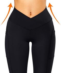 img 3 attached to RUUHEE Women V Cross Waist Reflective Leggings: High Waisted Crossover Yoga Pants with Pockets