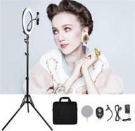 📸 enhanced 14-inch selfie ring light with dimmable/high light, cell phone holder, bluetooth remote, 69-inch tripod, makeup mirror for live streaming, makeup, selfies, youtube videos, photography, and zoom video (black) logo