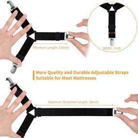 img 1 attached to 🔒 8PCS Adjustable Triangle Elastic Bed Sheet Fasteners with Heavy Duty Grippers - Black, Mattress Corner Clips for Secure Bed Sheet Hold