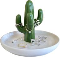 🌵 fairylavie керамическая подставка для кольца в виде кактуса - стильный органайзер для украшений с сочными растениями для домашнего декора и подарков на особые случаи логотип