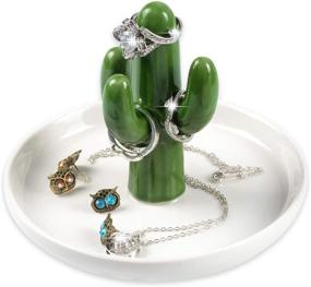 img 3 attached to 🌵 FairyLavie Керамическая подставка для кольца в виде кактуса - стильный органайзер для украшений с сочными растениями для домашнего декора и подарков на особые случаи