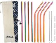 colorful stainless steel reusable straws set: 8 straws, 4 silicone tips, 2 cleaning brushes, 2 travel pouches, draw string bag and wrap bag for hot & cold drinks logo