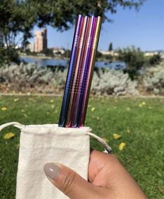 img 1 attached to Colorful Stainless Steel Reusable Straws Set: 8 Straws, 4 Silicone Tips, 2 Cleaning Brushes, 2 Travel Pouches, Draw String Bag and Wrap Bag for Hot & Cold Drinks