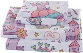 img 2 attached to Magical Unicorn Crowns Rainbows Castles Lavender White Pink Aqua Yellow White New - 3pc Twin Size Sheet Set for Girls by Mk Home