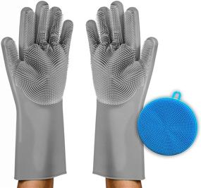 img 4 attached to 🧤 Revolutionary Magic Silicone Scrubbing Gloves with Sponge for Effortless Cleaning - Gray, One Pair
