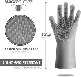 img 3 attached to 🧤 Revolutionary Magic Silicone Scrubbing Gloves with Sponge for Effortless Cleaning - Gray, One Pair