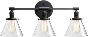 img 4 attached to 🚽 Phansthy Black Bathroom Wall Sconce Light Fixture with Clear Glass Canopy, 7.3 Inches Cone Shape, Black Finish