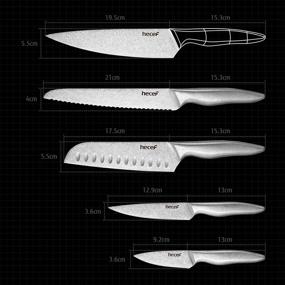 img 2 attached to 🔪 набор кухонных ножей Hecef в винтажном стиле - ножи с матовым покрытием, устойчивые к царапинам, с ножничными кейсом, ножными и полированными нержавеющими стальными лезвиями