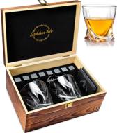 optimized: lighten life whiskey stones and glass set - gift set with wooden box, 8 granite whiskey stones, and 2 whiskey glasses - perfect for birthday, wedding, anniversary, christmas logo