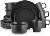 stone lain coupe dinnerware set: service for 4, elegant black matte design logo