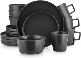 img 4 attached to Stone Lain Coupe Dinnerware Set: Service for 4, Elegant Black Matte Design