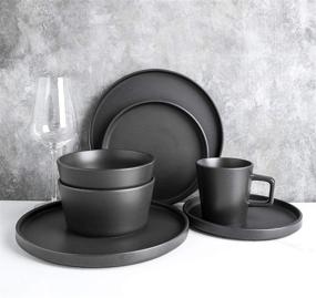 img 3 attached to Stone Lain Coupe Dinnerware Set: Service for 4, Elegant Black Matte Design