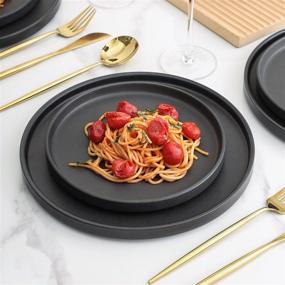 img 2 attached to Stone Lain Coupe Dinnerware Set: Service for 4, Elegant Black Matte Design