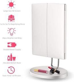 img 2 attached to 💄 Enhanced Trifold Makeup Mirror with 34PCS LED Lights and Upgraded Metal Stand - TouchBeauty Personal Vanity Mirror with 1X/2X/3X/7X Magnification