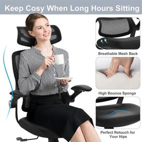 img 1 attached to 🪑 SAMOFU Ergonomic Mesh Office Chairs: High Back, Adjustable Headrest & 5-Year Warranty Executive Chair with Flip-up Armrest and 3D Lumbar Support - BIFMA Passed Task Chairs