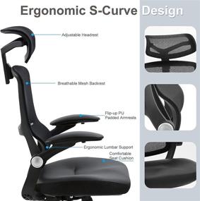 img 2 attached to 🪑 SAMOFU Ergonomic Mesh Office Chairs: High Back, Adjustable Headrest & 5-Year Warranty Executive Chair with Flip-up Armrest and 3D Lumbar Support - BIFMA Passed Task Chairs