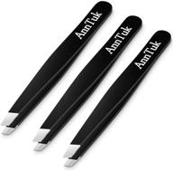 🔧 premium stainless steel slant tips tweezers set - anntuk 3 piece black tweezers logo