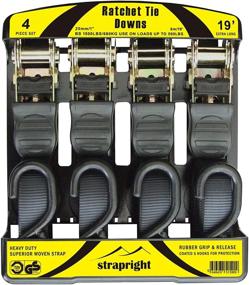 img 4 attached to 🔒 Strapright Ratchet Tie Down Straps - 4 Pack: Extra Long, 1500 lbs Break Strength, Ergonomic Handles, Rubber Coated S Hooks – Ideal Cargo Straps for Moving