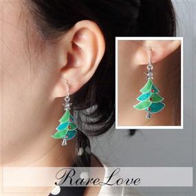 img 1 attached to 🎄 RareLove Green Christmas Tree Earrings with Red Rhinestone Star - Festive Dangle Earrings for Women and Girls