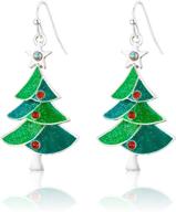 🎄 rarelove green christmas tree earrings with red rhinestone star - festive dangle earrings for women and girls logo