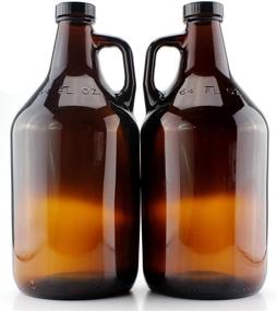 img 2 attached to 🍻 2-Pack Amber Glass Growler Jugs - 64-Ounce/Half Gallon with Black Phenolic Lids for Kombucha, Home Brew, Distilled Water, Cider & More