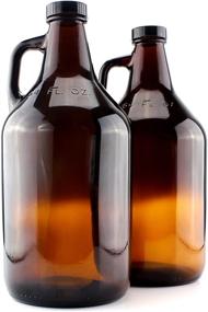 img 4 attached to 🍻 2-Pack Amber Glass Growler Jugs - 64-Ounce/Half Gallon with Black Phenolic Lids for Kombucha, Home Brew, Distilled Water, Cider & More