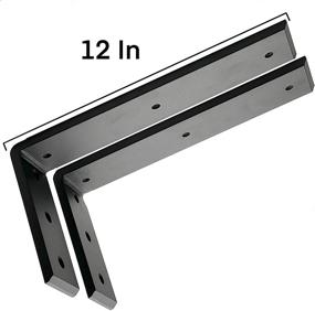 img 2 attached to 🔧 Black Metal Iron 12x6x2 1/2 Inch 2 Pack - Heavy Duty L Brackets for Countertop and Shelf Support