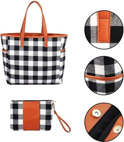 img 1 attached to Personalized Buffalo Plaid Check Tote Bag and Wristlet Set for Women by KraftyChix