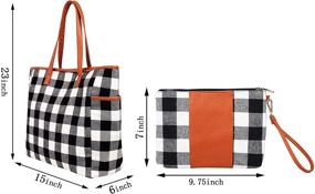 img 3 attached to Personalized Buffalo Plaid Check Tote Bag and Wristlet Set for Women by KraftyChix
